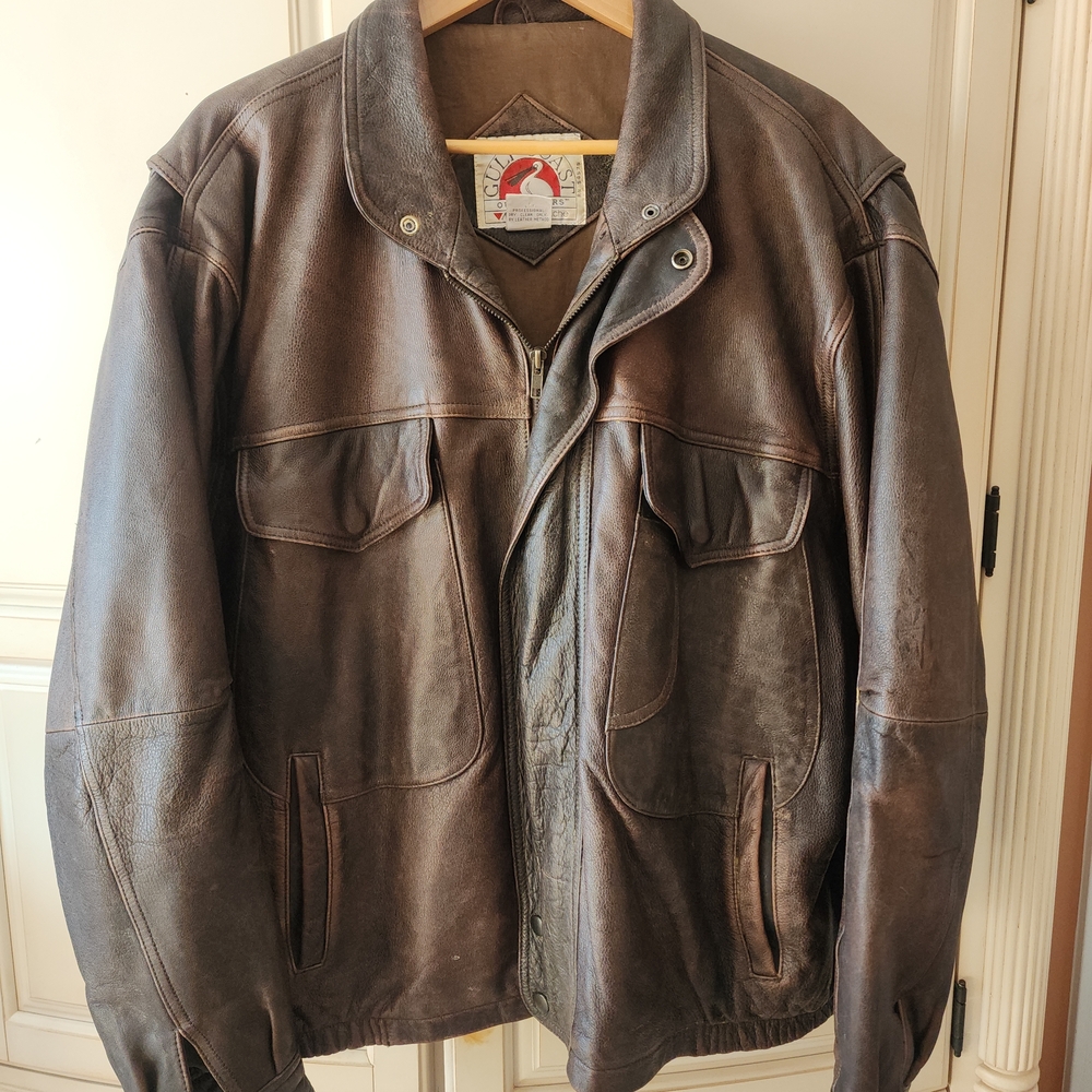 Men's Dark Brown Leather Military Jacket